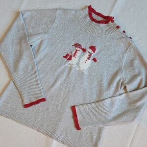 Marisa Christina Christmas Red and Gray Silver Metallic Knit Sweater sz S